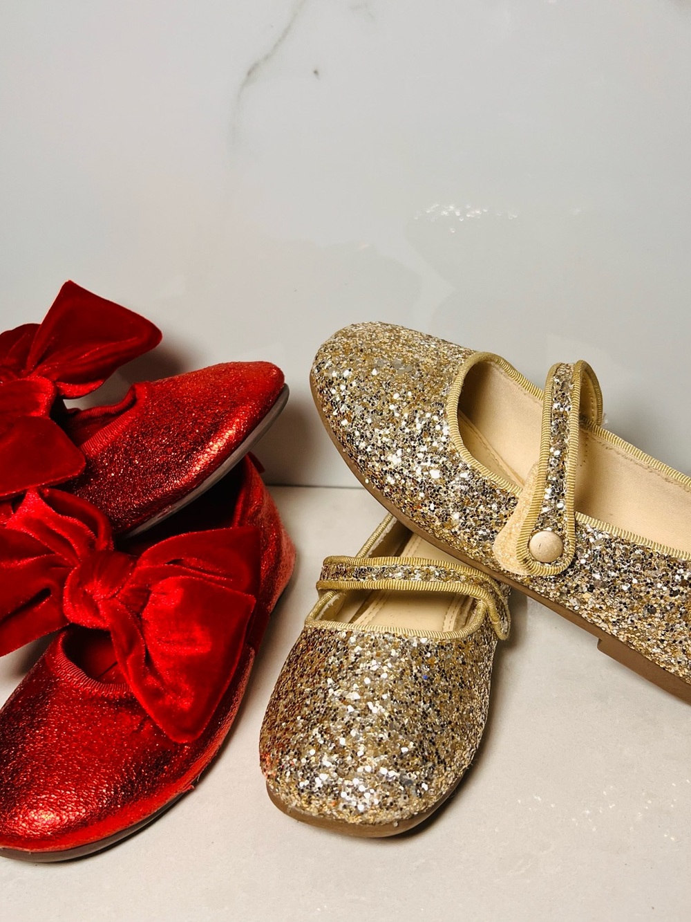 H&M Girls Glitter Mary Jane Shoes in Gold and Red with bow- both for $12 size 10